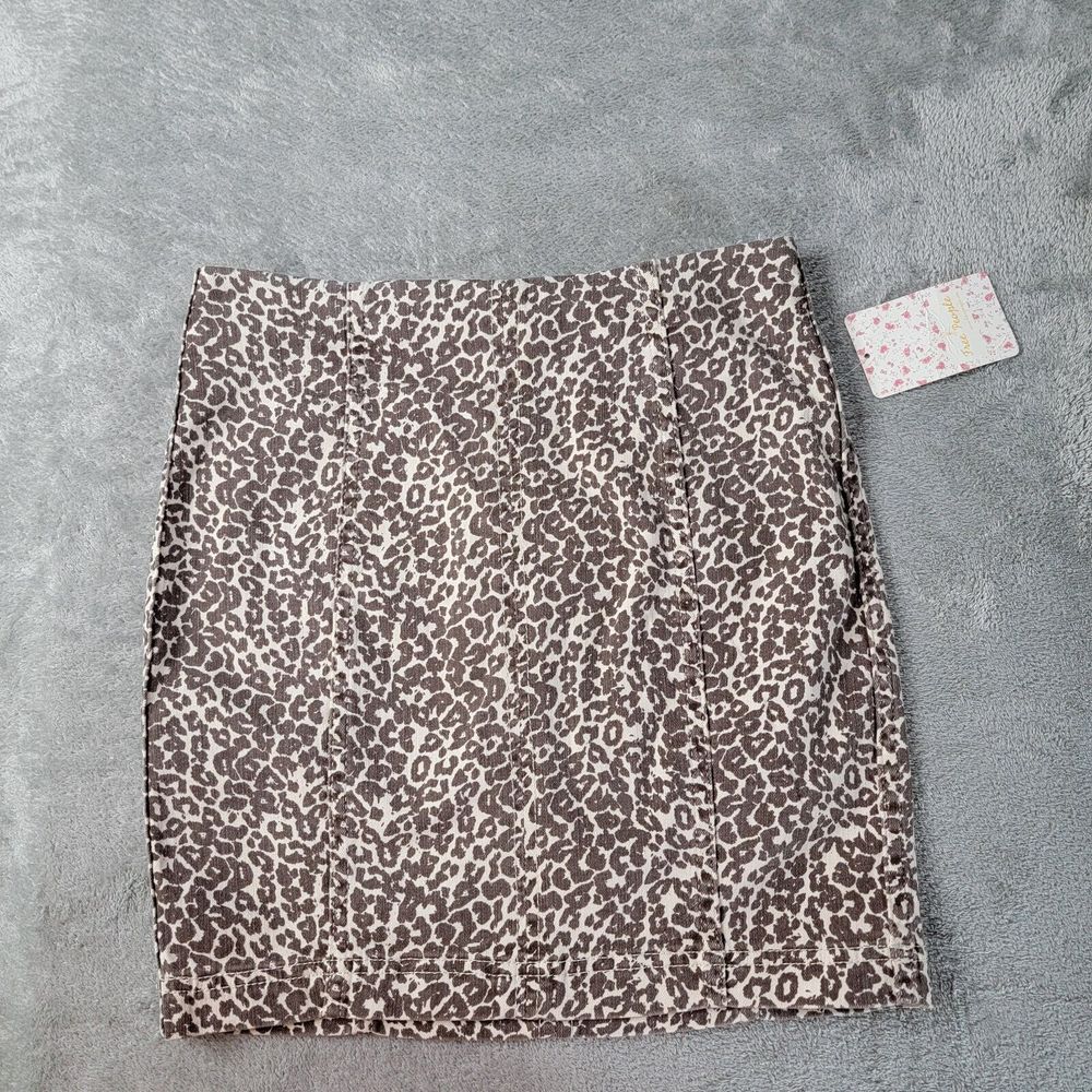 Free People Womens Modern Femme Brown Leopard Print‎ Mini Skirt Size 2 Denim